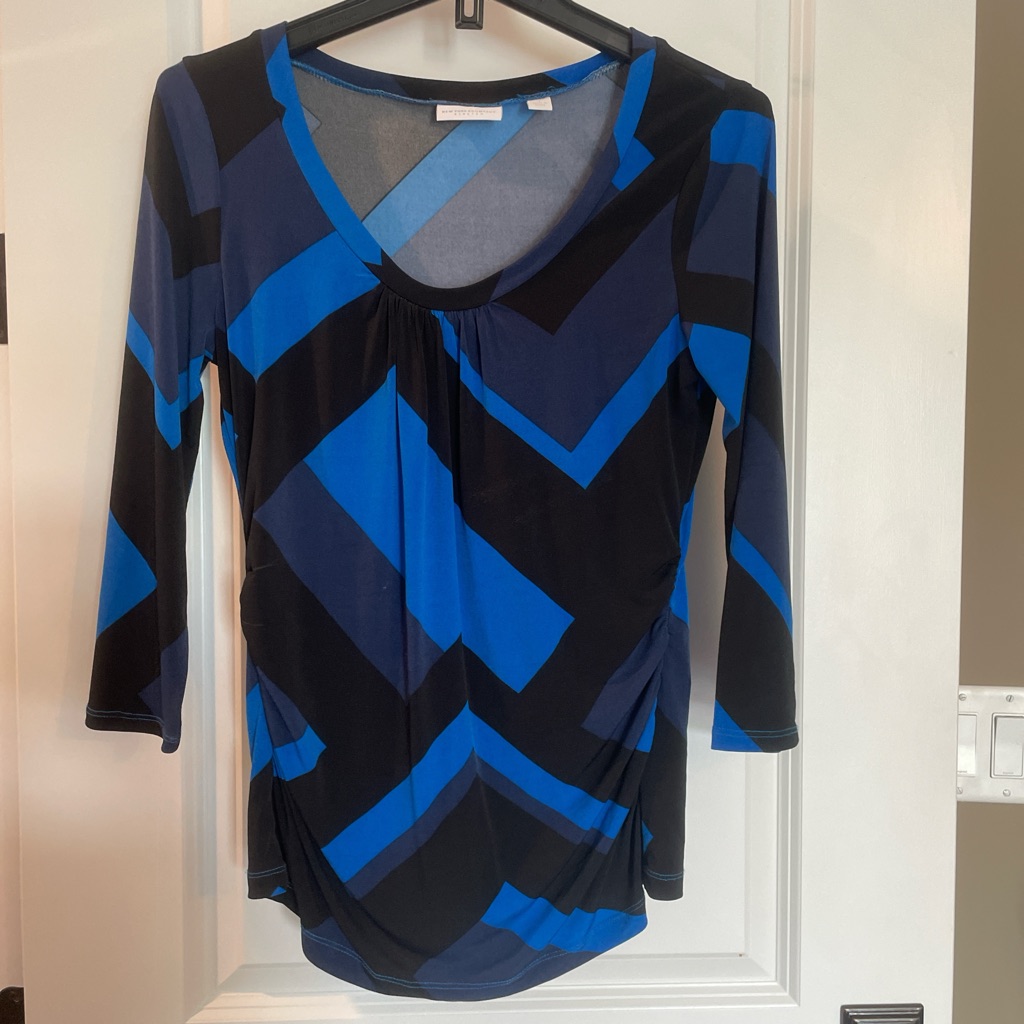 New York & Company Black And Blue Fitted Blouse